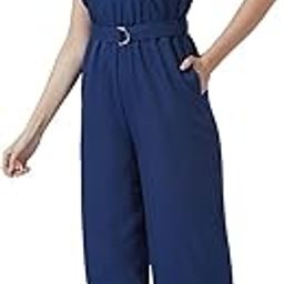 Women Wrap V-Neck Short Sleeves Belted Long Jumpsuit-image-76