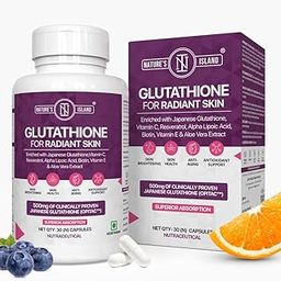 Nature's Island Japanese Glutathione 500mg with Vitamin C & E, Biotin, Resveratrol, Alpha Lipoic Acid, Aloe Vera, Antioxidants for Clear, Glowing Skin, 30 Veg Capsules-5