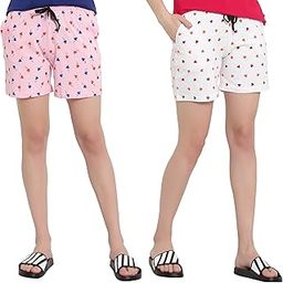 FASHA Womens 100% Organic Cotton Printed Regular Shorts - Pack of 2 (Multicolor)-image-7