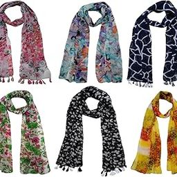Women's Printed Georgette Trendy Stoles, Free Size (Multicolour, F0168) - Pack of 6-image-7