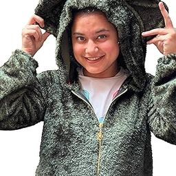 Zip Up 3D Ears Design Hooded Flannel Jacket-image-98