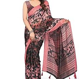 Women's Chiffon Floral Foil Printed Saree with Blouse Piece-picture-27