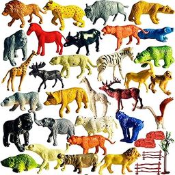 Mallexo Forest Animals Set for Kids Unbreakable Toys 39PCs Mixed Jungle Farm Animal Figure Set Mid Size Birthday Return Gifts Safari Animal Tigar, Lion, Giraffe and More (Jungle_Animal)-19