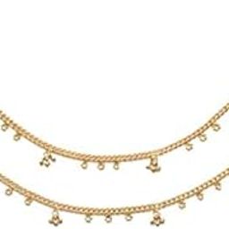 Golden Metal Alloy Fixed Flower and Hanging Beads Panchaloha Anklet for Women-image-65