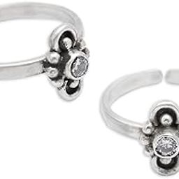 Little Flower Stone Toe Rings (Pair) For Women's Pure Silver 925, Sterling Silver Jewellery with Certificate of Authenticity & 925 Toe Rings for Women's Silver, God, Religion-image-4
