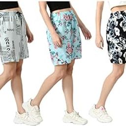 ™ Crepe Digital Floral Printed Shorts for Women [Pack of 3]-image-75