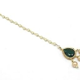 Green Brass Double Stone Maang Tikka with Pearls for Women-image-32