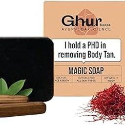 Ghur Magic Charcoal & Saffron Soap Face and Body, Ayurvedic Tan Removal, All Skin Types, 100gm | Paraben Free | Handmade Soap Glowing Skin Brightening For Men & Women-image-10