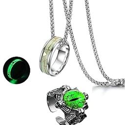 Artificial Jewellery Neck Chain For Men Radium Ring (Glow in the Dark) With Adjustable Green Dragon Eye Ring, Pendant Necklace For Men & Boys Anniversary Gift For Husband-picture-39