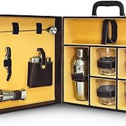 OFIXO Faux Leather Portable Bar Set | Portable Bar Set | Bar Tool Set | Bartender Kit | 4 Glass | Cocktail Shaker | Barset for Picnic | Gifting | Gifting for Men-picture-26