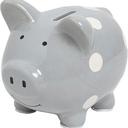 Kate & Milo Mini Ceramic Piggy Bank, Gender Neutral Nursery Décor, Baby Girl and Baby Girl Keepsake Gift, Gray with White Polka Dots-image-52