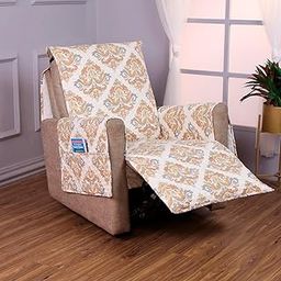 HOKIPO Polyester Quilted Recliner Sofa Mat With Side Pockets,Damask Beige(In-726-D4)-image-69