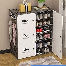 EVRUM 6 Shelf DIY Shoe Rack Plastic - Multi-Purpose Shoe Rack for Home Plastic Shelves, PP Door for Entryway, Chappal Slipper Shoe Stand (Black & White, 12-SHELF-6-DOOR)-11