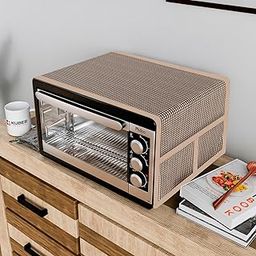 Kuber Industries Oven Top Cover | Non-Woven Microwave Oven Top Cover with 4 Utility Pockets | Oven Cover for Kitchen Décor | Barik Check Oven Top Cover | Brown-13