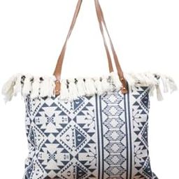 Cottage Handicraft European American Geometric Print Canvas Tassel Tote Bag summer beach Bohemian Ethnic Style Women's Handheld Shoulder Reusable Ethnic Style Bags for Shopping,Gym.-19