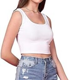“Tank top for Women & Girls - Trendy Plain White Black Combo Crop Cotton Ribbed Sleeveless Square Neck Summer Stylish”-image-41