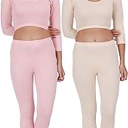 Pack of 2 Womens Cotton Lycra Solid 3/4 Sleeve Thermal Crop Top and Pyjama Sets-picture-37