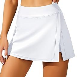 Women Swim Skirt Tummy Control Swimsuit Skirt with Built-in Shorts High Waisted Split Swim Bottom, White, Medium-picture-55