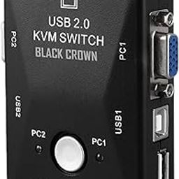 BLACK CROWN Usb 2.0 Kvm Switch 2 Port Usb Switcher 1920 * 1440 Vga Switch Splitter Box For Computer Sharing Monitor Keyboard Mouse Sharing Device for Computer, PC, Laptop, Desktop ect-19