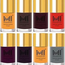 MI FASHION Classical Rich Velvet Matte Nail Paint|Multicolours Combo Pack|Trendy & Stylish Shades|Cruelty Free|Top Coat 9.9ml Each (Sets-8)-image-2