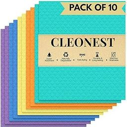 Cleonest Cellulose Kitchen Sponge Wipes | Pack of 10 | 15 x 15 x 0.5 CM | Reusable Cotton Cellulose Cleaning Cloth for Home, Dish & Surface | Multicolor-image-20