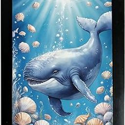 Underwater Whale Wall Art with Seashells, Kids Room Decor, 25.4 x 33 cm, Black Frame, Plexiglass-image-54