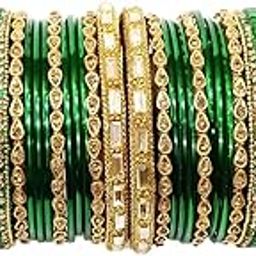 Gemstones & Gold Plated Gorgeous Multi Colours Stones Studded Bridal Wear Fashion Jewellery Glass Bangles Set for Women & Girls-image-32