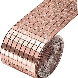 EVERMALL Mosaic Mirror Stickers - Self-Adhesive Glass Mirror Mosaic Tiles Small Square Mirror Tiles Sticker for DIY Craft Decoration, Disco Ball Mirror Tiles for Party (Rose Gold Roll_1 PC)-image-40