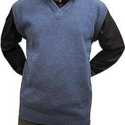 Men's Half-Sleeve, Sleeveless, V-Neck, Formal Woolen Sweater, Winter Wear Woolen Sweater (Airforce Blue, Sea Blue Mix, 38,40,42,44,46)-image-23