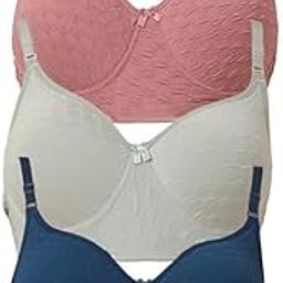 Women Cotton Blend Lightly Padded Non Wired Self Design Full Coverage Bra Combo Pack of 3-image-40