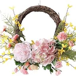 UJEAVETTE Spring Wreath 10inch Artificial Floral Wreath Colorful Spring Flower Wreath-image-5