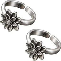 darshraj 925 Sterling Silver Toe Ring |for Women| Bichhiya for Women Stone Toe Ring | Chandi Ki Bichiya | Silver Bichhiya | Silver Flower Toe Ring with adjustable size-picture-5