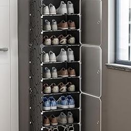 ELEGANCE TWIST 12-Layer Stackable Shoe Rack Organizer, Modular Plastic Shoe Storage Cabinet with Dustproof Doors for Entryway, Closet & Bedroom – Holds Upto 24 Pairs (Black, 9-Shelf-3-Door)-image-16