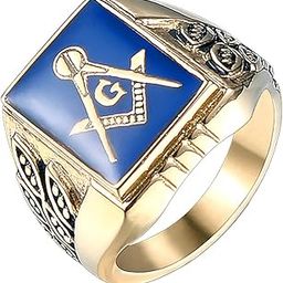 Stainless Steel Gold Plated Masonic Ring Blue Master Mason Ring Biker Rings for Men-image-64