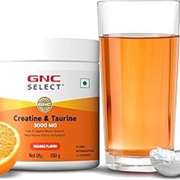 GNC Pure Micronized Creatine Monohydrate + Taurine | 250 gm | Orange | Instantized | Fuels Muscles | Increase Muscle Mass | Rapid Absorption | Faster Muscle Building| Lab Tested | Faster Muscle Recovery| Boost Performance | Imported-image-56