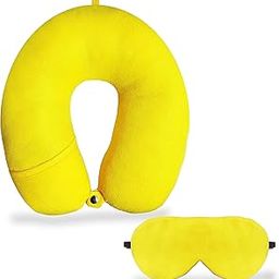 Nitsha Valvet U Shape Neck Rest Pillow with Pocket and Sleeping Eye Mask for Men Women Boys Girl - Color Yellow-picture-13