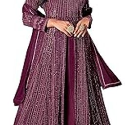 Women's Faux Georgette Embroidery Anarkali With Ghagra Style Long Lehenga Salwar Dupatta-image-8