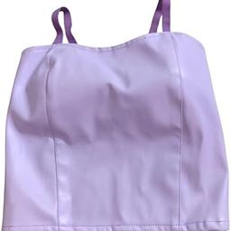Women's Cropped Tank Top, Faux Leather, Purple, Size XS-M-picture-33