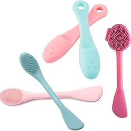 CRACKLE Silicone Facial Cleansing Brush Set, Pink and Mint Green, Face Massage Tool, Make Up Tool Kit, For All Skin Type (5 Pieces Set)-image-44