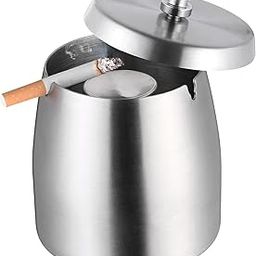 Oilp Large Windproof Ashtray for Cigarettes Outdoor Ashtrays for Patio Beautiful Tabletop No Smoke Stainless Steel Ashtray for Home/Office(Large,Silver)-picture-26