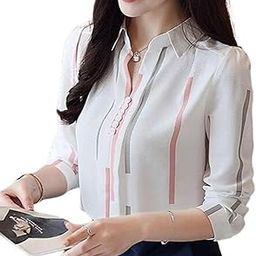 Women Tops Womens Regular Fit Striped White Colour Cotton Blend Casual Shirt-image-115