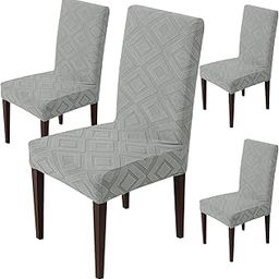 House of Quirk Stretchy Universal Jacquard Fabric Diamond Texture 220 GSM Chair Cover Removable & Washable Short Dining Chair Cover Protector Seat Slipcover (Stone, Pack of 4)-picture-7