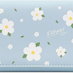 Flower Wallets for Women, Girls - Stylish Faux Leather Trifold Cash, Cards Holder Wallet - Small Hand Purse (Light Blue)-image-48