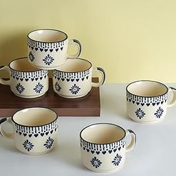 Classyo Ceramic Tea Cup Set of 6 for Tea, Microwave and Dishwasher Safe, Capacity - 220ml Each (Blue Floral)-image-3