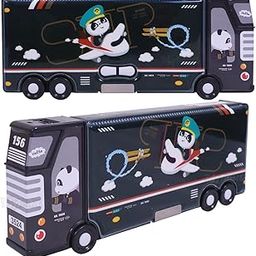 Toyshine Plastic Double Compartment Bus Pencil Box With Moving Tyres, Button Enabled Storages And Sharpner For Kids - Black-7