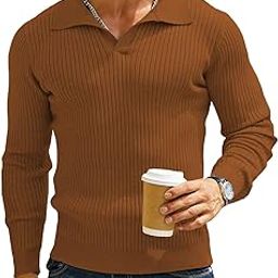 Men's Cotton Full Sleeve Collar Polo Sweater for Men, Rib Knitted Sweaters for Men Winter,-image-4