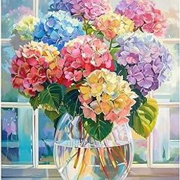 HASTHIP® Diamond Painting Kits for Adults, Color Hydrangea 5D Diamond Art Kits for Beginner Kids DIY Full Drill Diamond Dots Crystal Craft Kits for Home Wall Decor Gifts, No Frame 12x16 inch-image-98