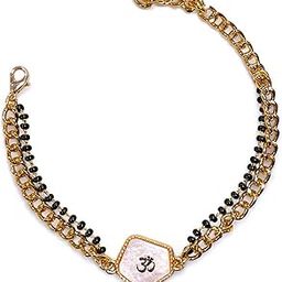 Mangalsutra Pearl Finish Om Bracelet for Women, Anti-Tarnish, Gold Plated Adjustable Fashion Jewellery, Lightweight Handcrafted Bracelet for Daily Use, Office, Travel, Gifting-4