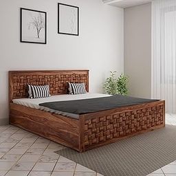 Craftswood Sheesham Wood King Size Bed with Storage | Solid Wood Double Bed for Bedroom and Living Room | Wooden Palang Bed with Built-in Storage | Honey Finish-image-5