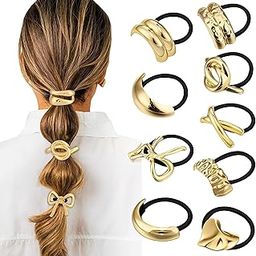 Metal hair band for women Metal Ponytail Hair Cuffs for Girls & Women, Glossy Elastic Ponytail Holders, Geometric Design, Hair Accessories Fashion Rubber Bands, Random 3 Pcs-image-12